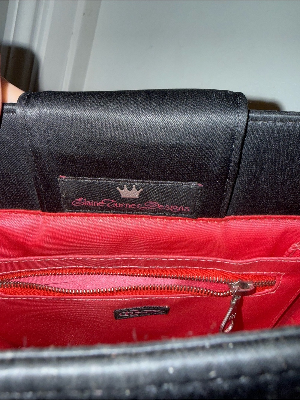 Vintage Elaine Turner Designs Black Structured Shoulder Bag Red Interior Y2K - Picture 13 of 16